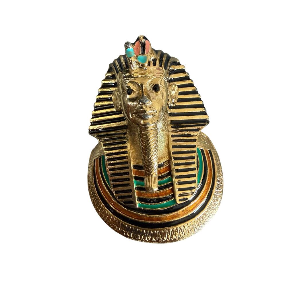 Eisenberg Ice Egyptian Revival King Tutankhamun Gold Tone Enamel Pendant 1970s